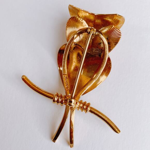 VTG Mid Century Signed Corocraft Gold Tone Owl Brooch Figural Pin 1950s Jewelry - Picture 7 of 10